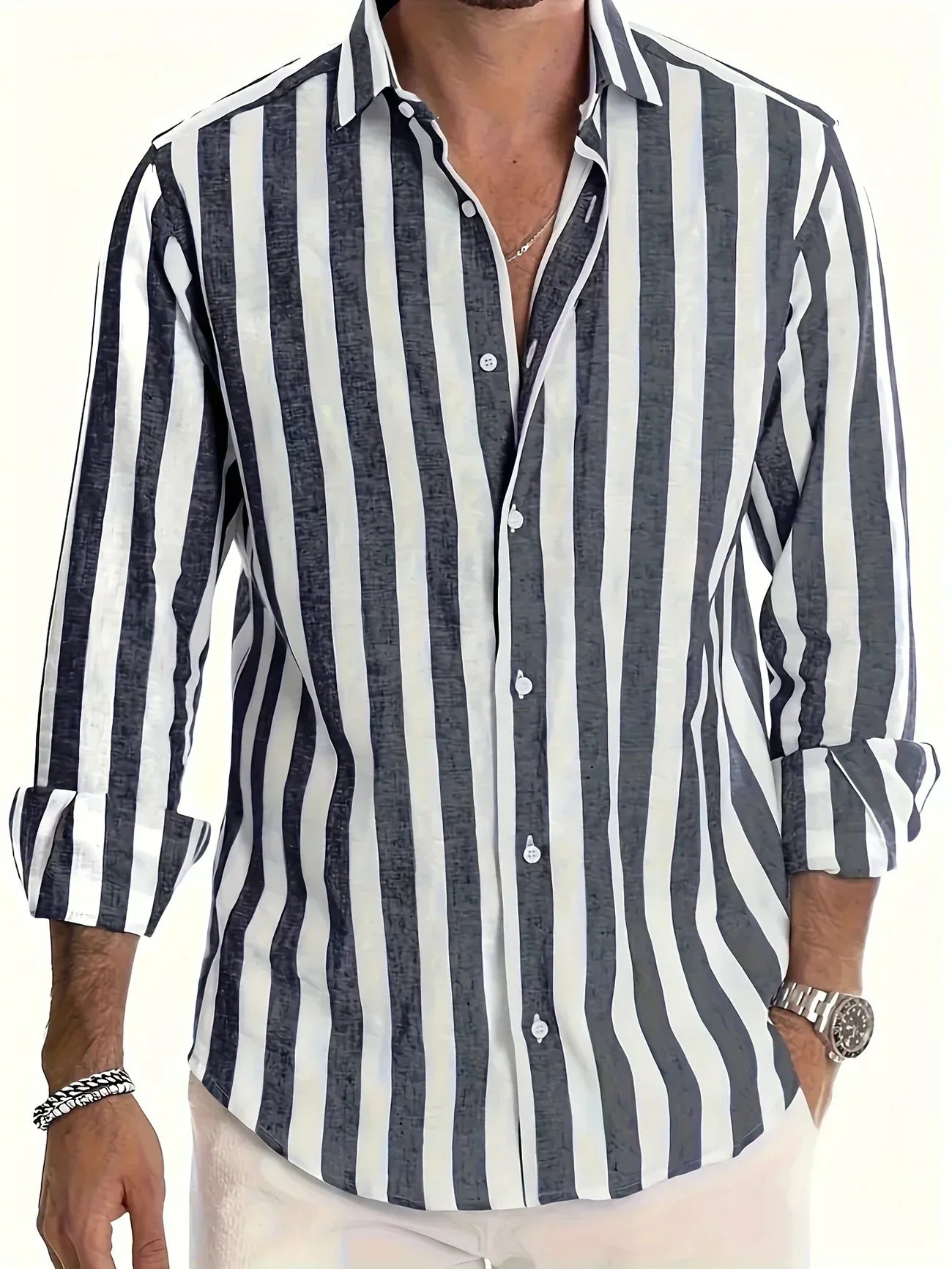 George - Camicia a Maniche Lunghe a Righe Elegante