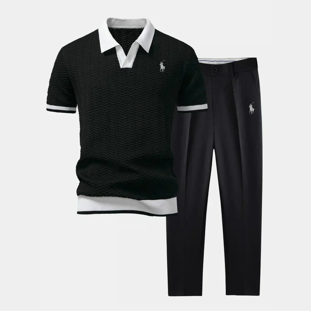 RALPH LAUREN - Polo con collo a V e pantaloni slim aderenti