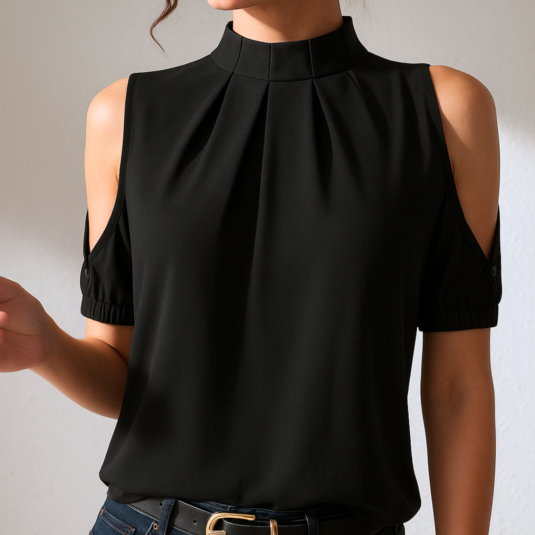 Inge™ | Blusa Nera Plissettata con Maniche Scolpite
