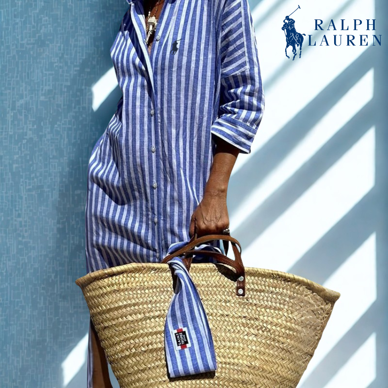 ᏒᎪᏞᏢᎻ ᏞᎪՍᏒЕΝ - Abito chemisier a righe con cintura da annodare