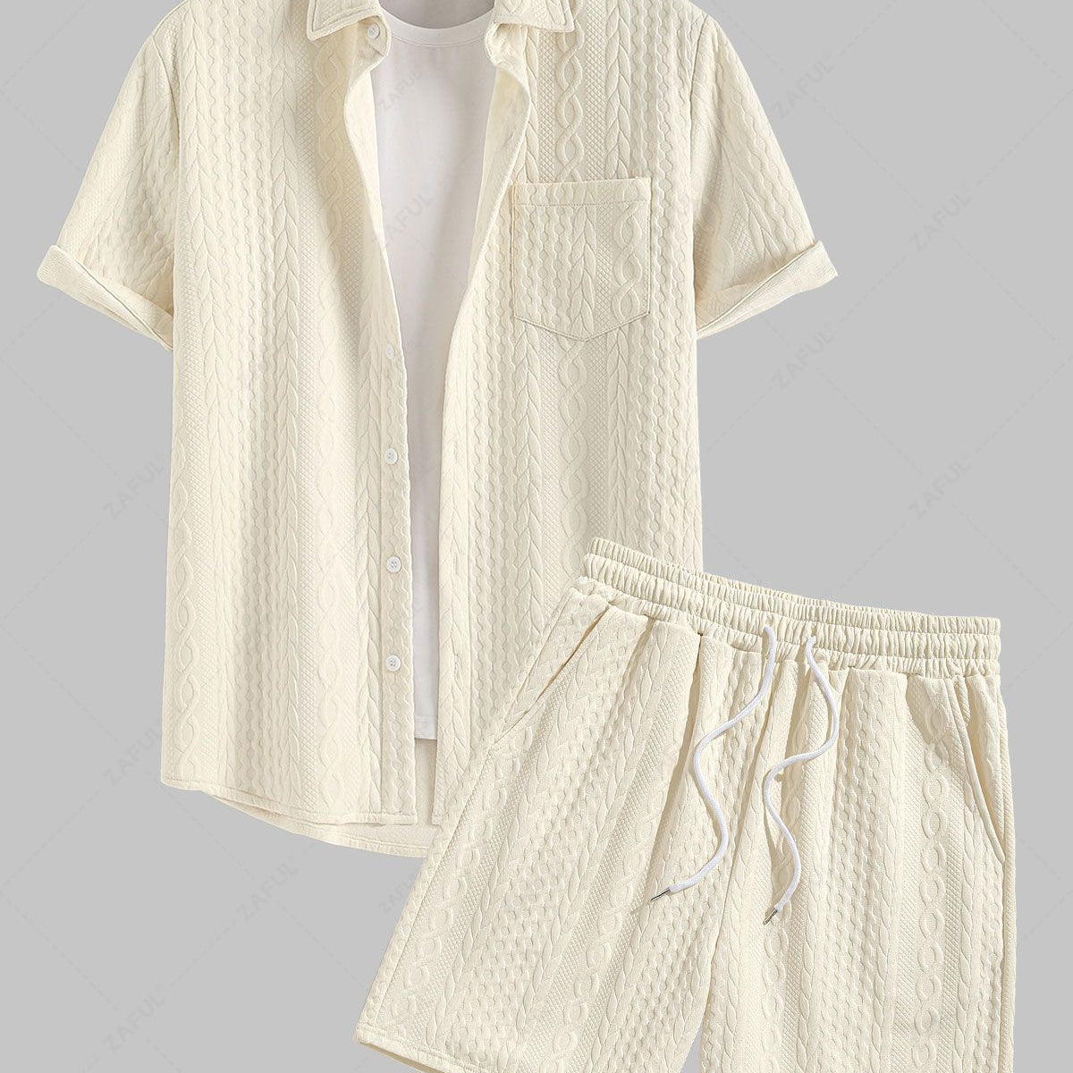 GIULIANO - Completo Camicia a Maniche Corte + Pantaloncini Motivo Ricamato