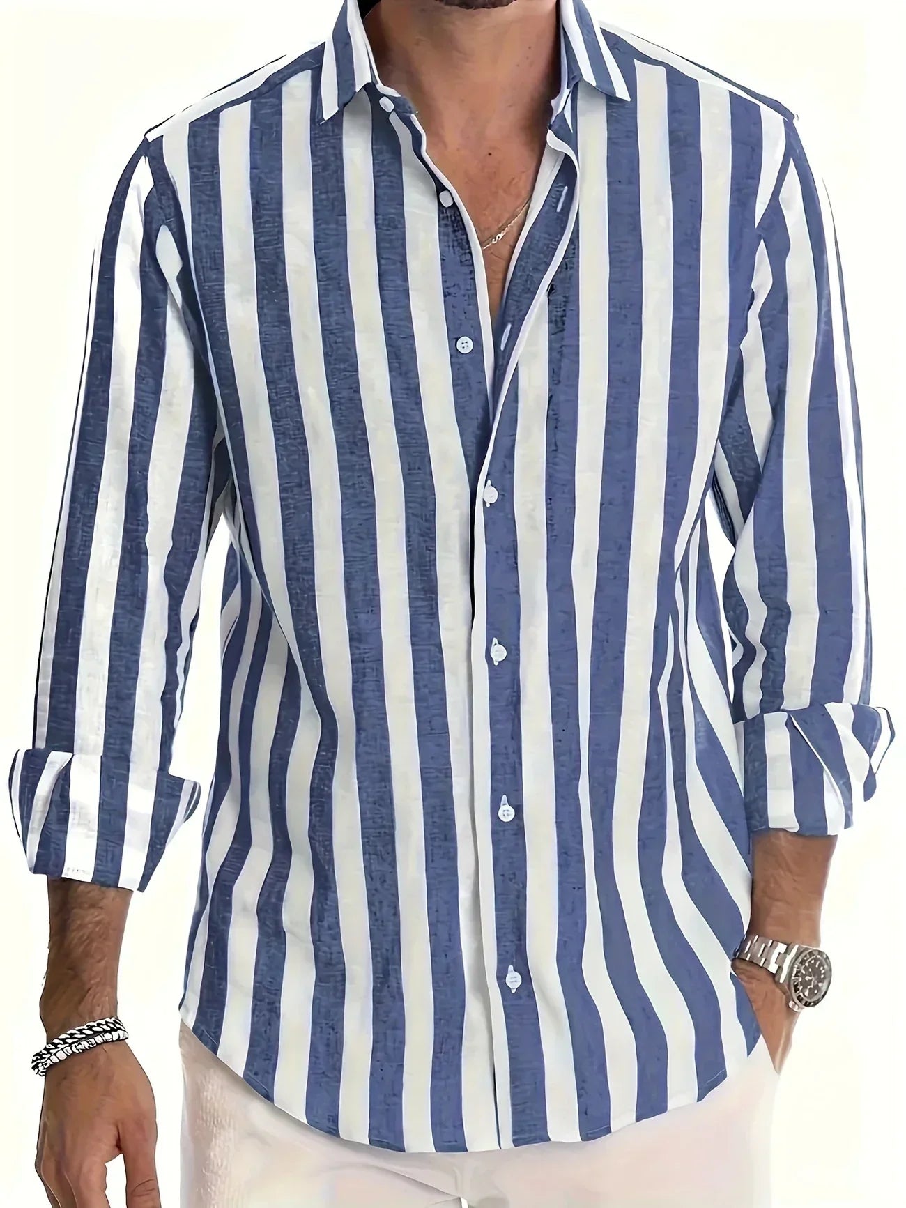 George - Camicia a Maniche Lunghe a Righe Elegante