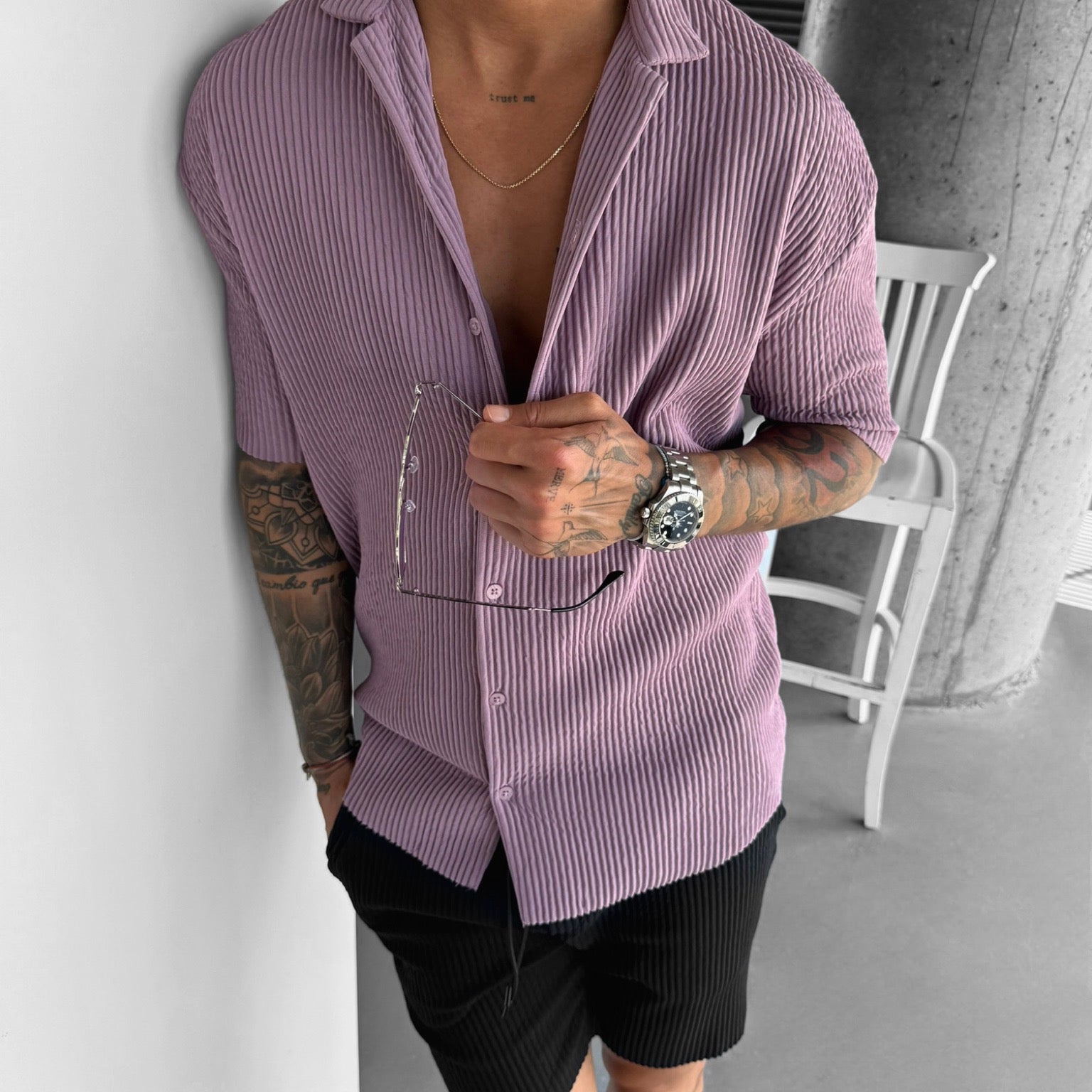 Camicia Oversize a Costine - Sambuco