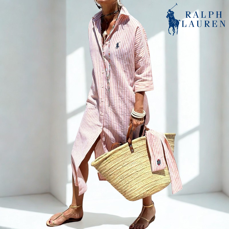 ᏒᎪᏞᏢᎻ ᏞᎪՍᏒЕΝ - Abito chemisier a righe con cintura da annodare